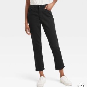 High rise slim straight black jeans, ankle length